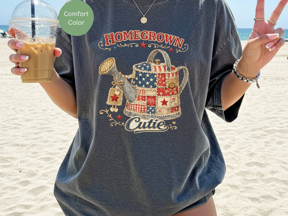 Homegrown Cutie T-Shirt — Patriotic Watering Can Garden Tee