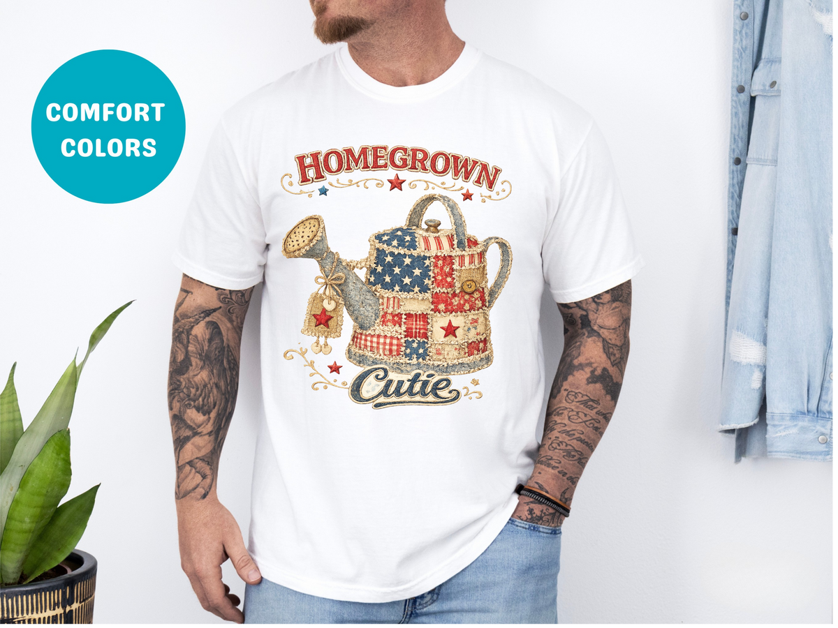Homegrown Cutie T-Shirt — Patriotic Watering Can Garden Tee