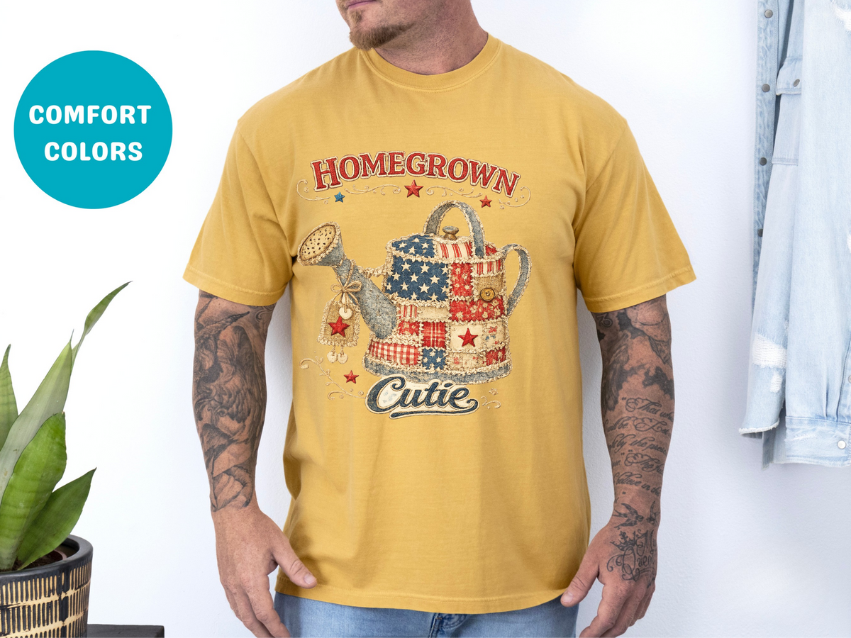 Homegrown Cutie T-Shirt — Patriotic Watering Can Garden Tee