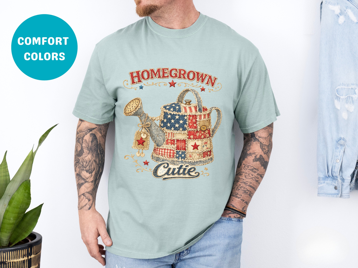 Homegrown Cutie T-Shirt — Patriotic Watering Can Garden Tee