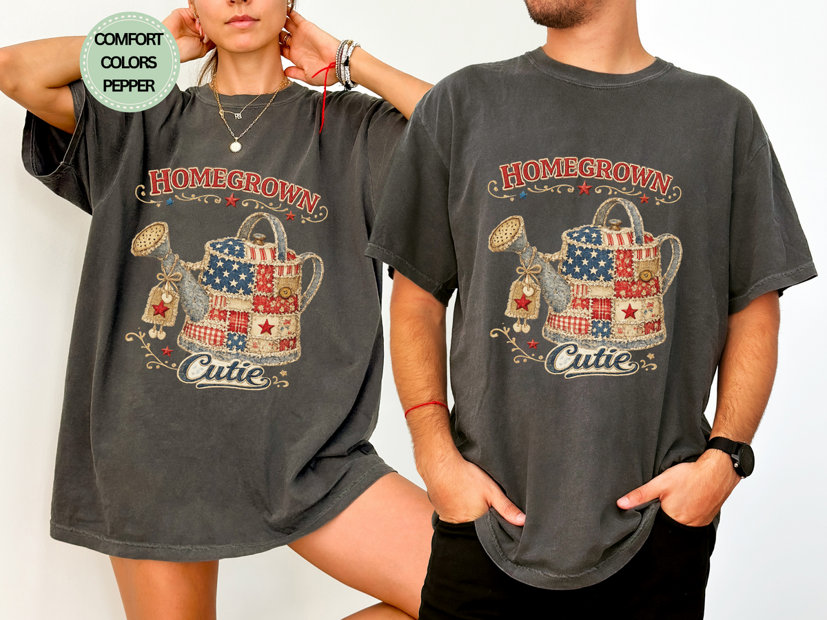 Homegrown Cutie T-Shirt — Patriotic Watering Can Garden Tee