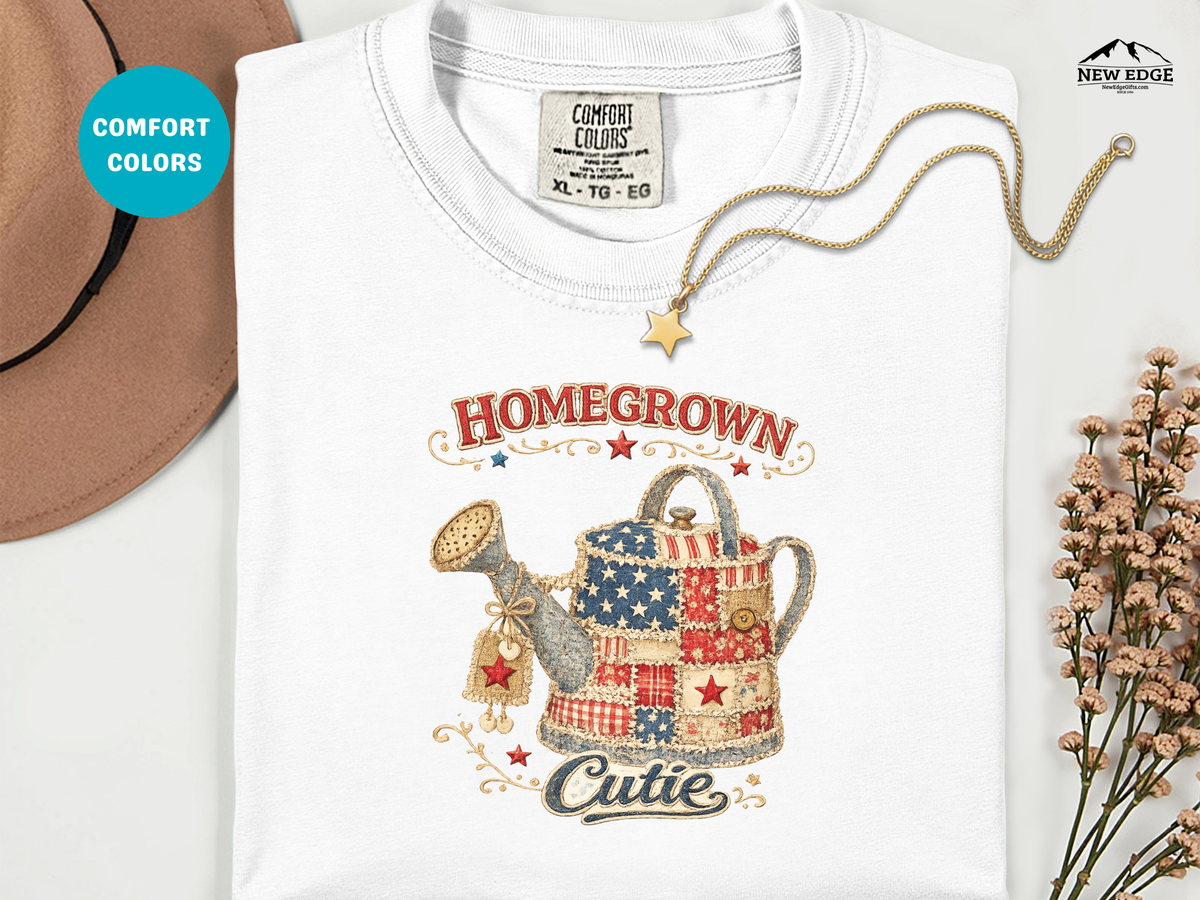 Homegrown Cutie T-Shirt — Patriotic Watering Can Garden Tee