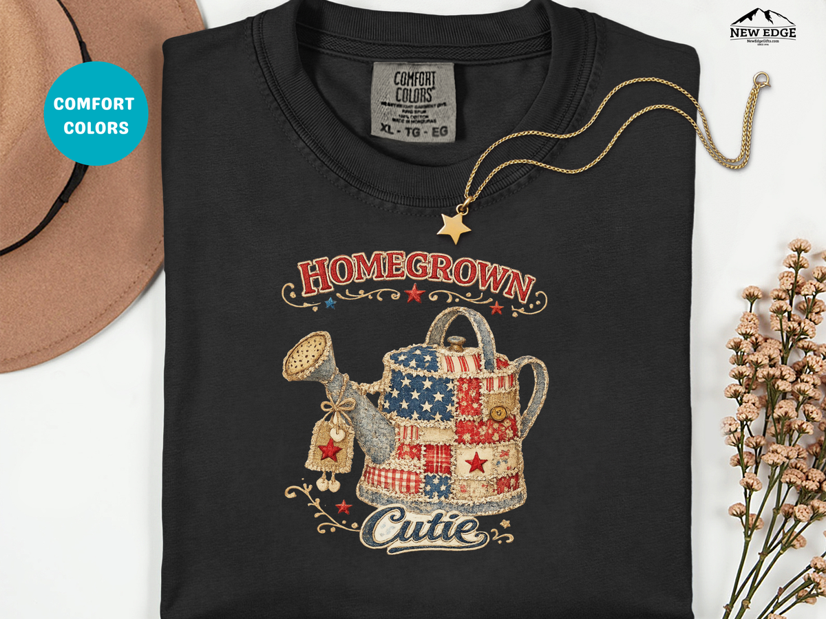 Homegrown Cutie T-Shirt — Patriotic Watering Can Garden Tee