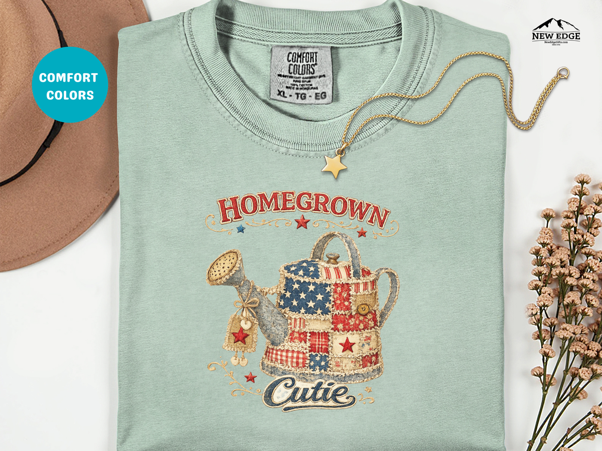 Homegrown Cutie T-Shirt — Patriotic Watering Can Garden Tee