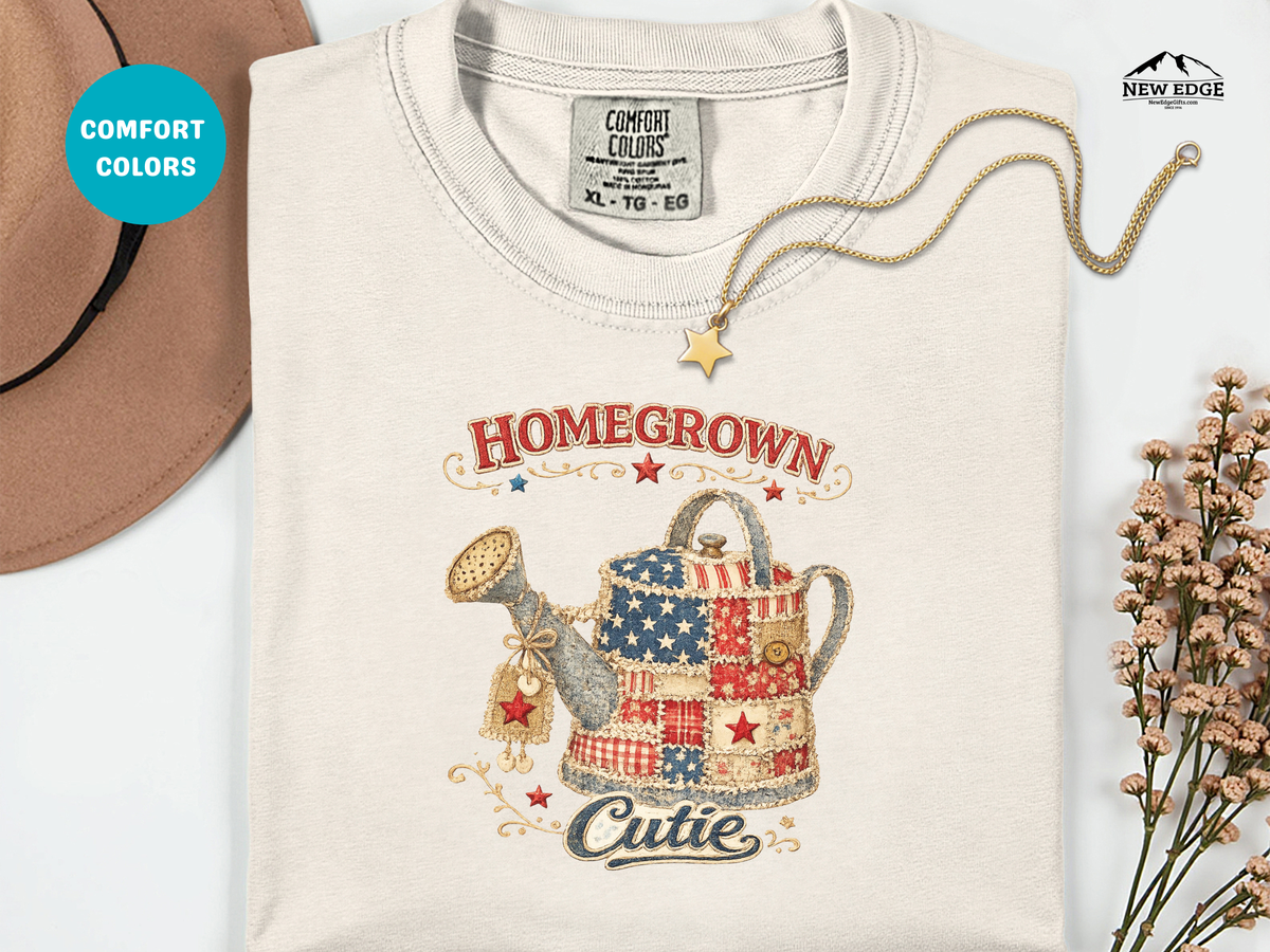 Homegrown Cutie T-Shirt — Patriotic Watering Can Garden Tee