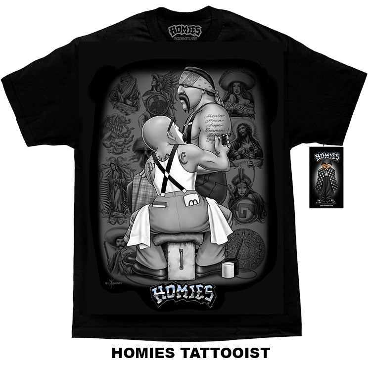 "HOMIES SIGNATURE TATTOOIST MEN'S MAX HEAVYWEIGHT TEE FROM NEW EDGE BOUTIQUE - GET INKED IN STYLE!"