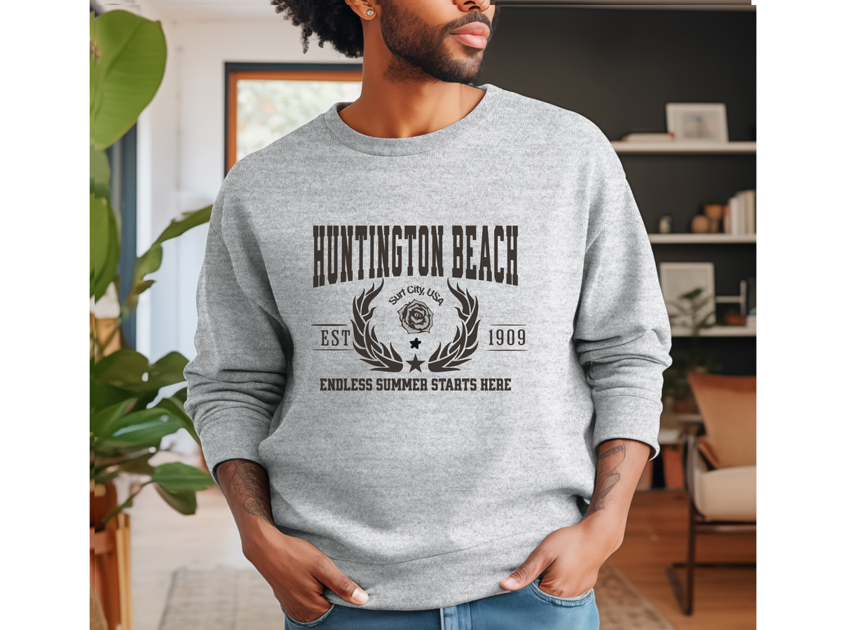 Huntington Beach Legacy Unisex Sweatshirt Endless Summer Starts Here California Coastal Comfort Pullover