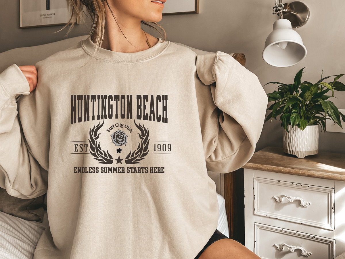 Huntington Beach Legacy Unisex Sweatshirt Endless Summer Starts Here California Coastal Comfort Pullover