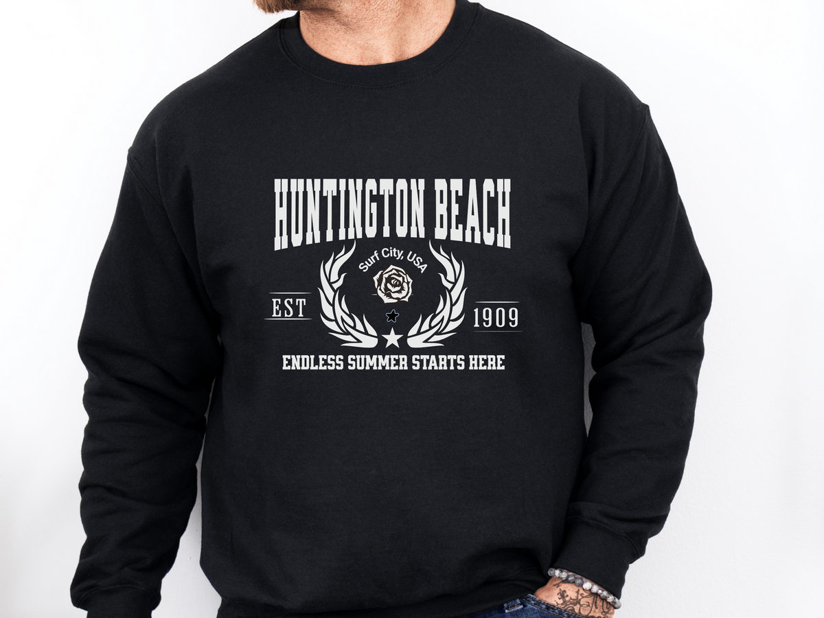 Huntington Beach Legacy Unisex Sweatshirt Endless Summer Starts Here California Coastal Comfort Pullover