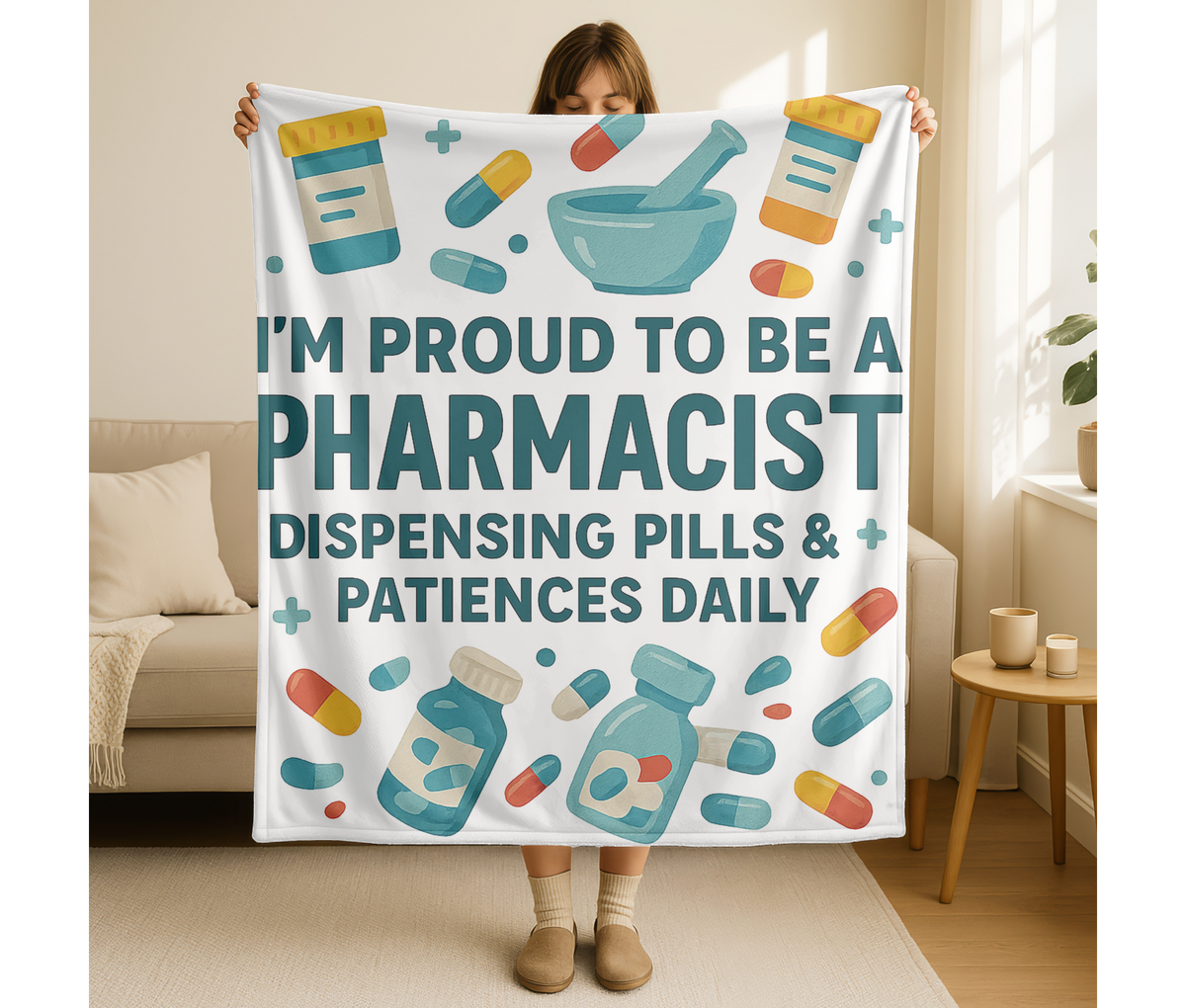 Pharmacist Velveteen Blanket – Funny Dispensing Pills & Patience Gift Throw