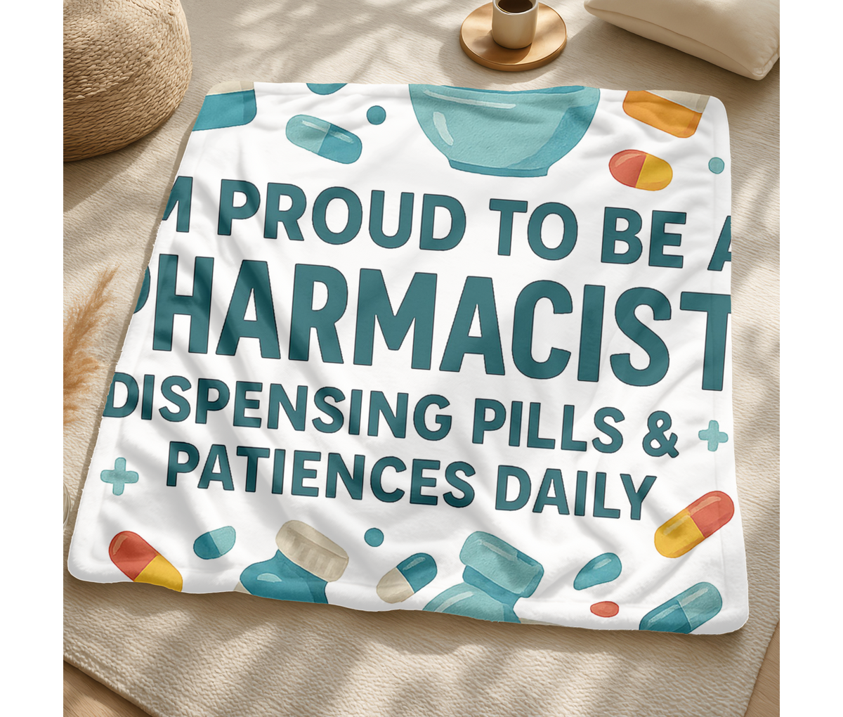 Pharmacist Velveteen Blanket – Funny Dispensing Pills & Patience Gift Throw