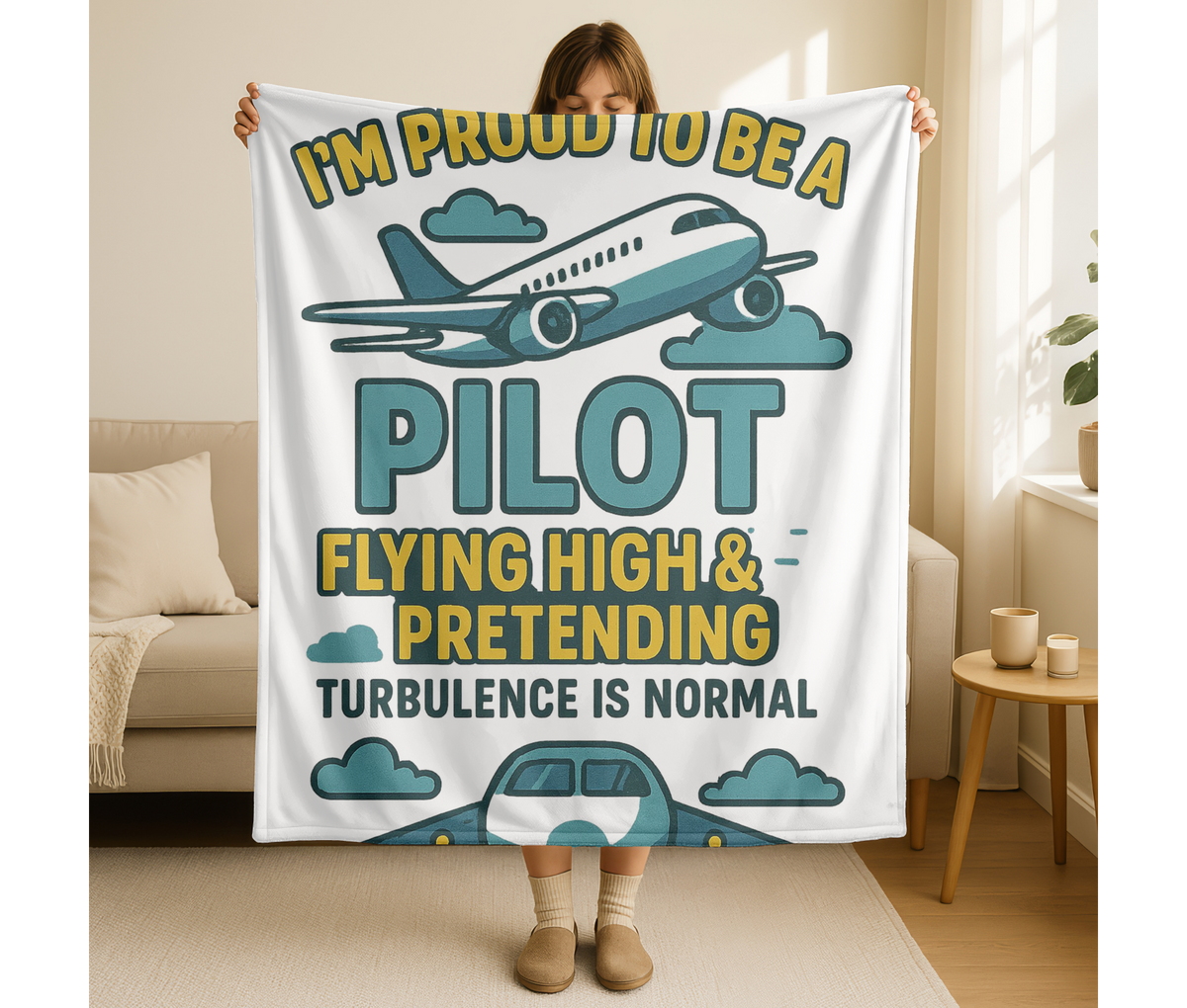 Pilot Velveteen Blanket – Funny Flying High & Turbulence Humor Gift Throw