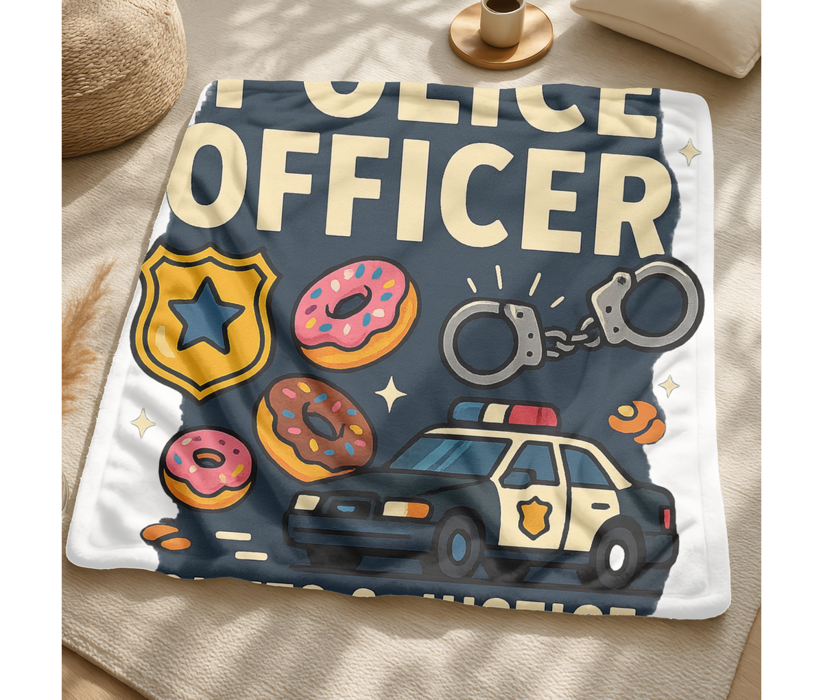 Police Officer Velveteen Blanket – Funny Donuts & Justice Served Fresh Throw
