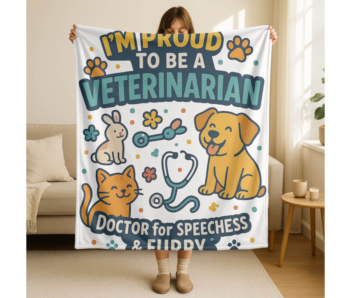 Veterinarian Velveteen Blanket – Funny Doctor for the Furry & Speechless Gift Throw