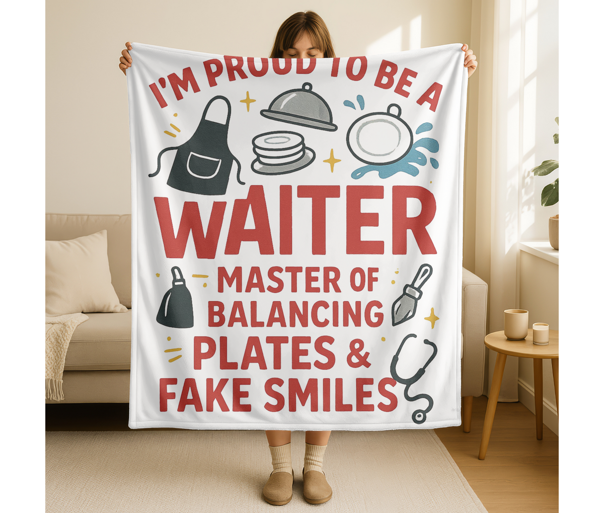 Waiter Velveteen Blanket – I’m Proud to Be a Waiter Funny Plates & Smiles Throw