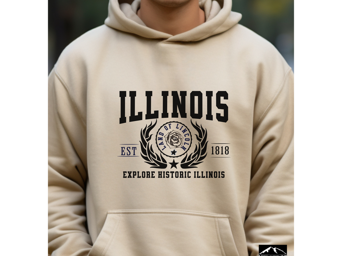Illinois State Legacy Hoodie – "Explore Historic Illinois" | Unisex Pullover | Midwest Heritage Sweatshirt