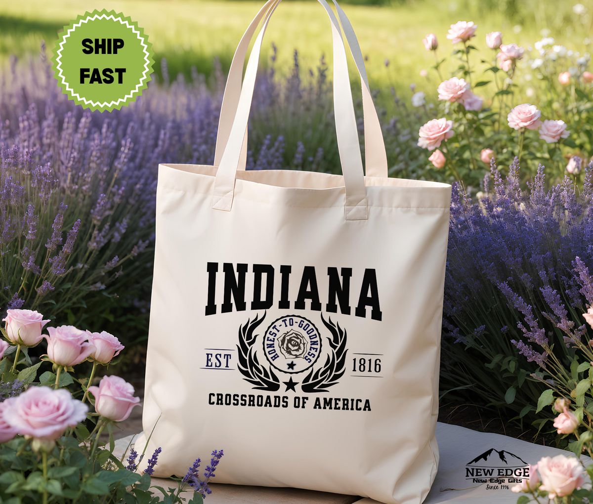 Indiana State Crossroads of America Cotton Canvas Tote Bag – Eco-Friendly Reusable Travel Tote, Everyday Shopping Bag & State Pride Gift