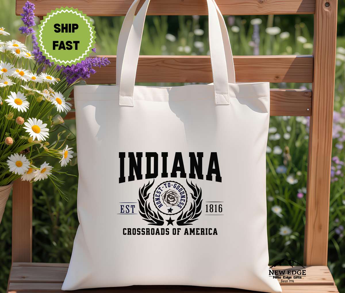 Indiana State Crossroads of America Cotton Canvas Tote Bag – Eco-Friendly Reusable Travel Tote, Everyday Shopping Bag & State Pride Gift