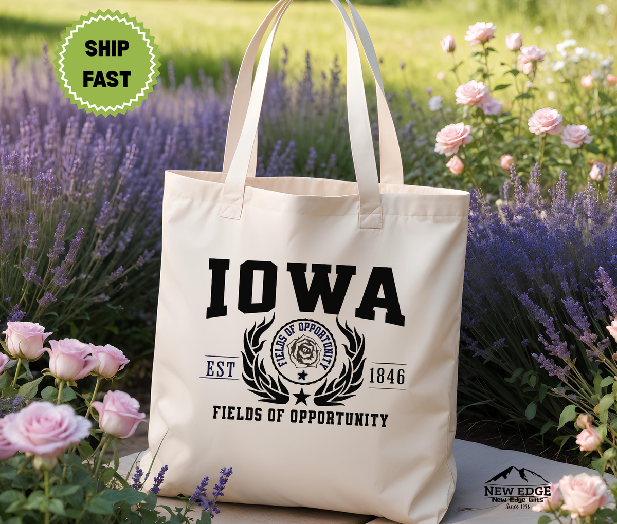 Iowa State Fields of Opportunity Cotton Canvas Tote Bag – Eco-Friendly Reusable Shopping Tote, Travel Gift & Midwest State Pride Bag