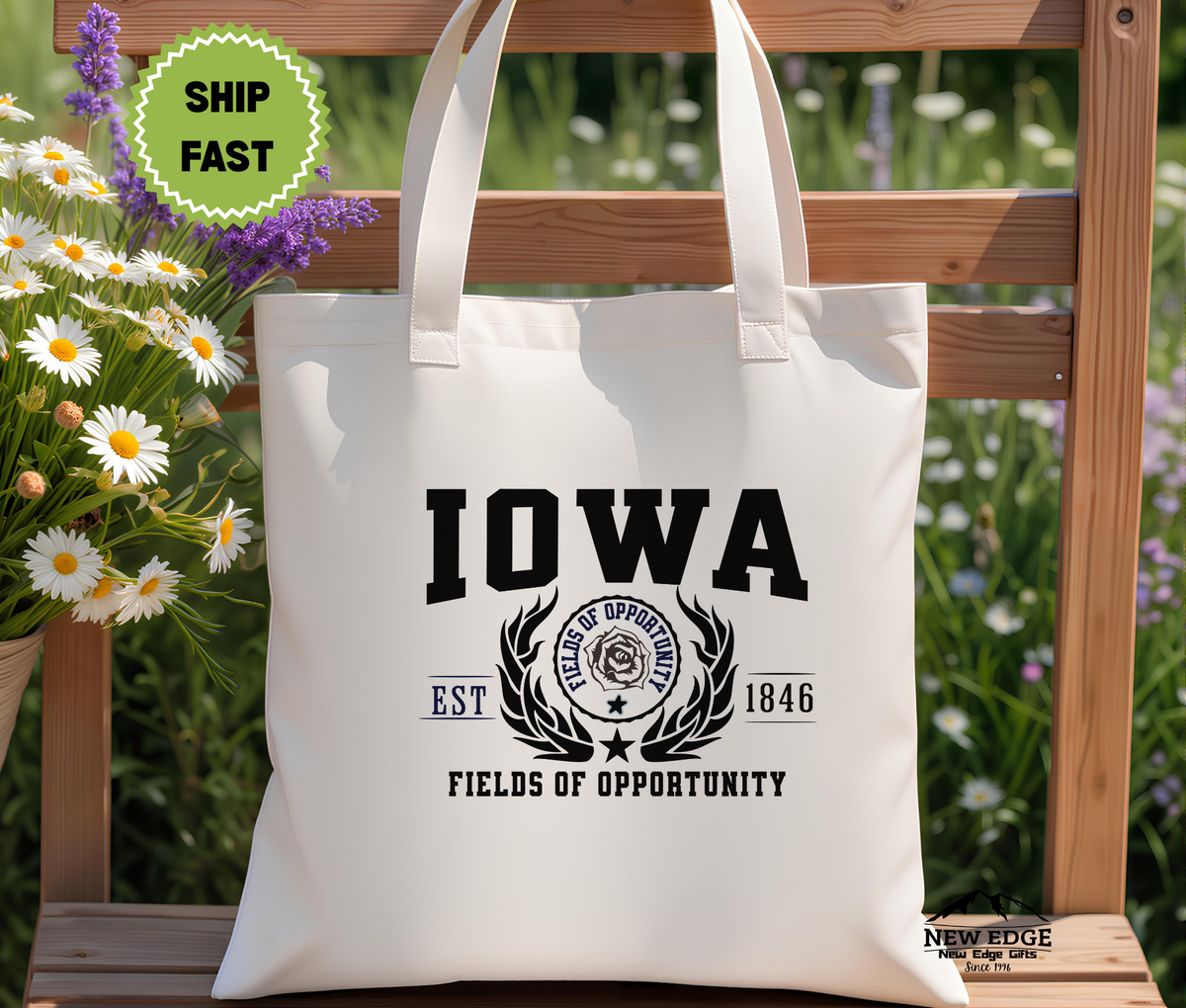 Iowa State Fields of Opportunity Cotton Canvas Tote Bag – Eco-Friendly Reusable Shopping Tote, Travel Gift & Midwest State Pride Bag