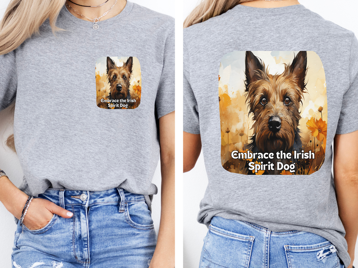 Irish Wolfhound Sunflower T-Shirt – 'Embrace the Irish Spirit' – Front & Back Design – Noble & Majestic Dog Lover Tee