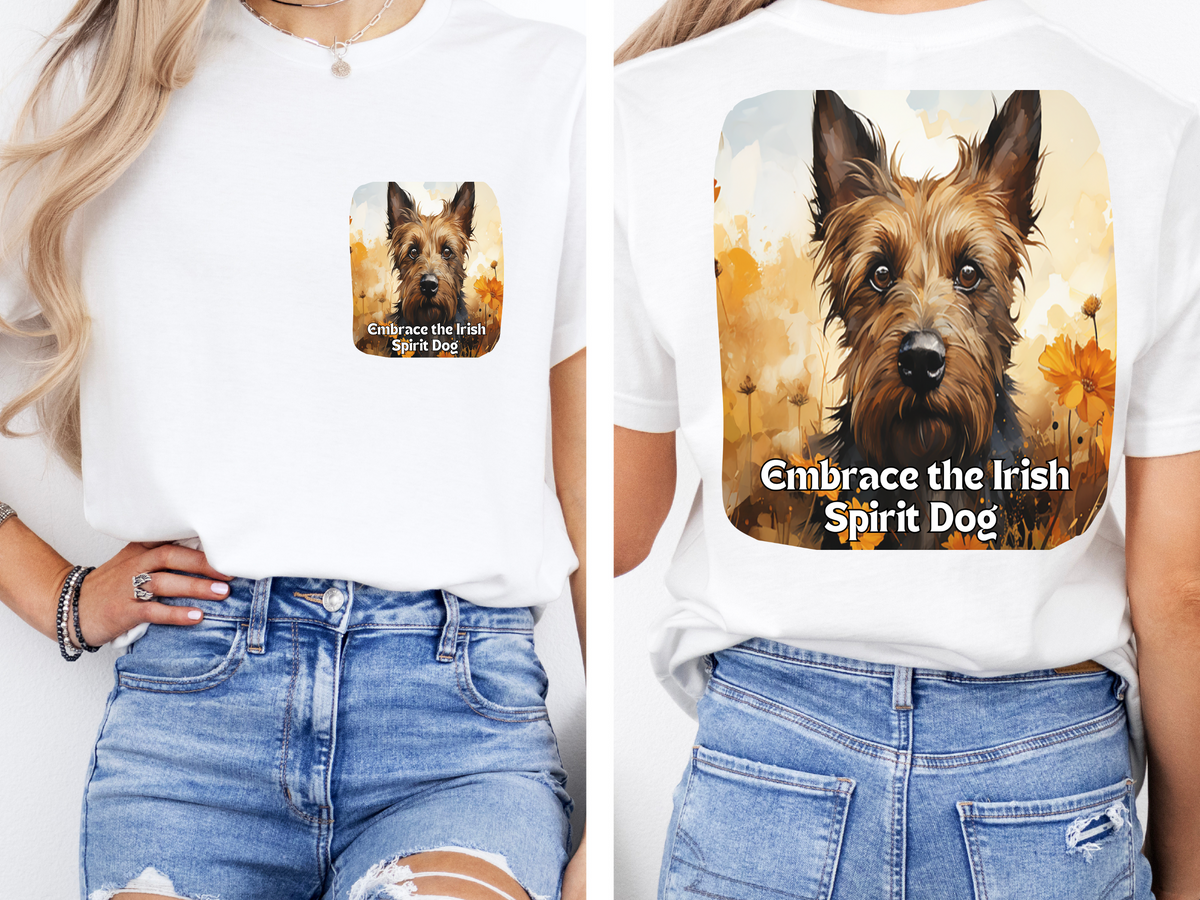 Irish Wolfhound Sunflower T-Shirt – 'Embrace the Irish Spirit' – Front & Back Design – Noble & Majestic Dog Lover Tee