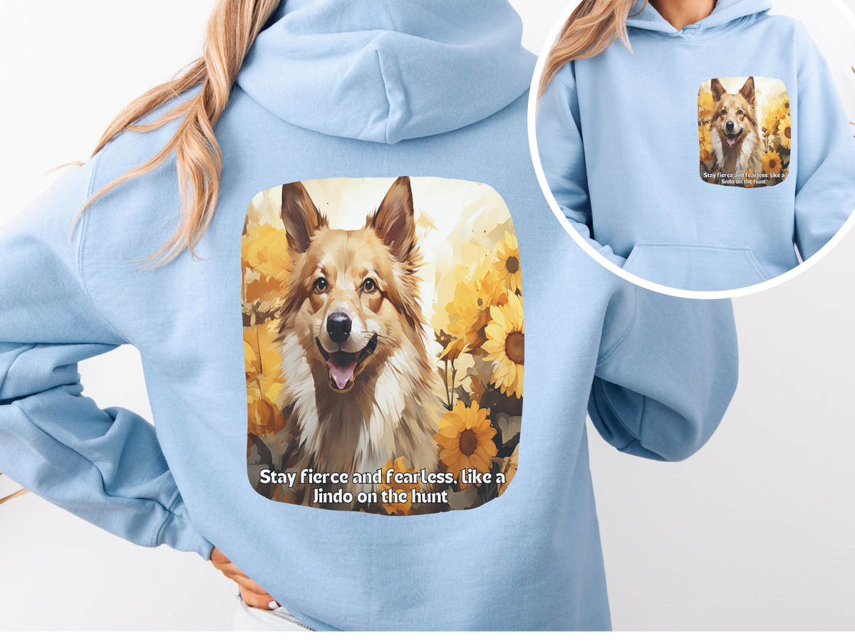 Sunflower Jindo Dog Unisex Hoodie – Stay Fierce & Fearless Like a Jindo on the Hunt