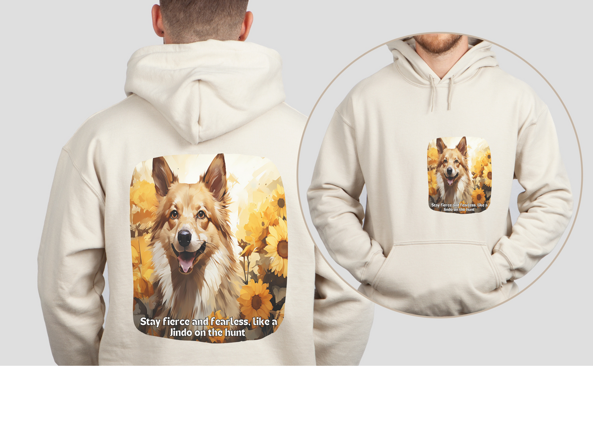 Sunflower Jindo Dog Unisex Hoodie – Stay Fierce & Fearless Like a Jindo on the Hunt