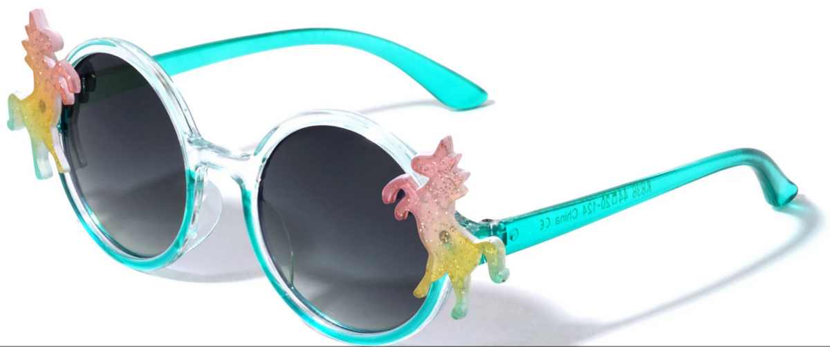 K836 Kids Glitter Round Unicorn Sunglasses | Sparkle Frame Rainbow Shades | Fun Lightweight Children’s Eyewear