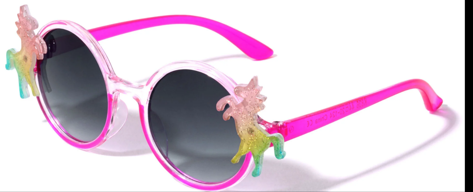 K836 Kids Glitter Round Unicorn Sunglasses | Sparkle Frame Rainbow Shades | Fun Lightweight Children’s Eyewear