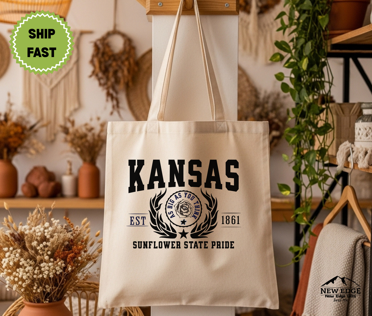 Kansas State Sunflower State Pride Cotton Canvas Tote Bag – Eco-Friendly Reusable Shopping Tote, Travel Gift & Heartland State Souvenir