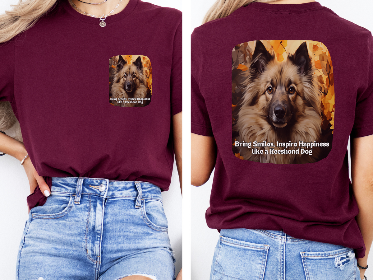 Keeshond Sunflower T-Shirt – 'Bring Smiles, Inspire Happiness' Front & Back Design – Fluffy Dog Lover Tee