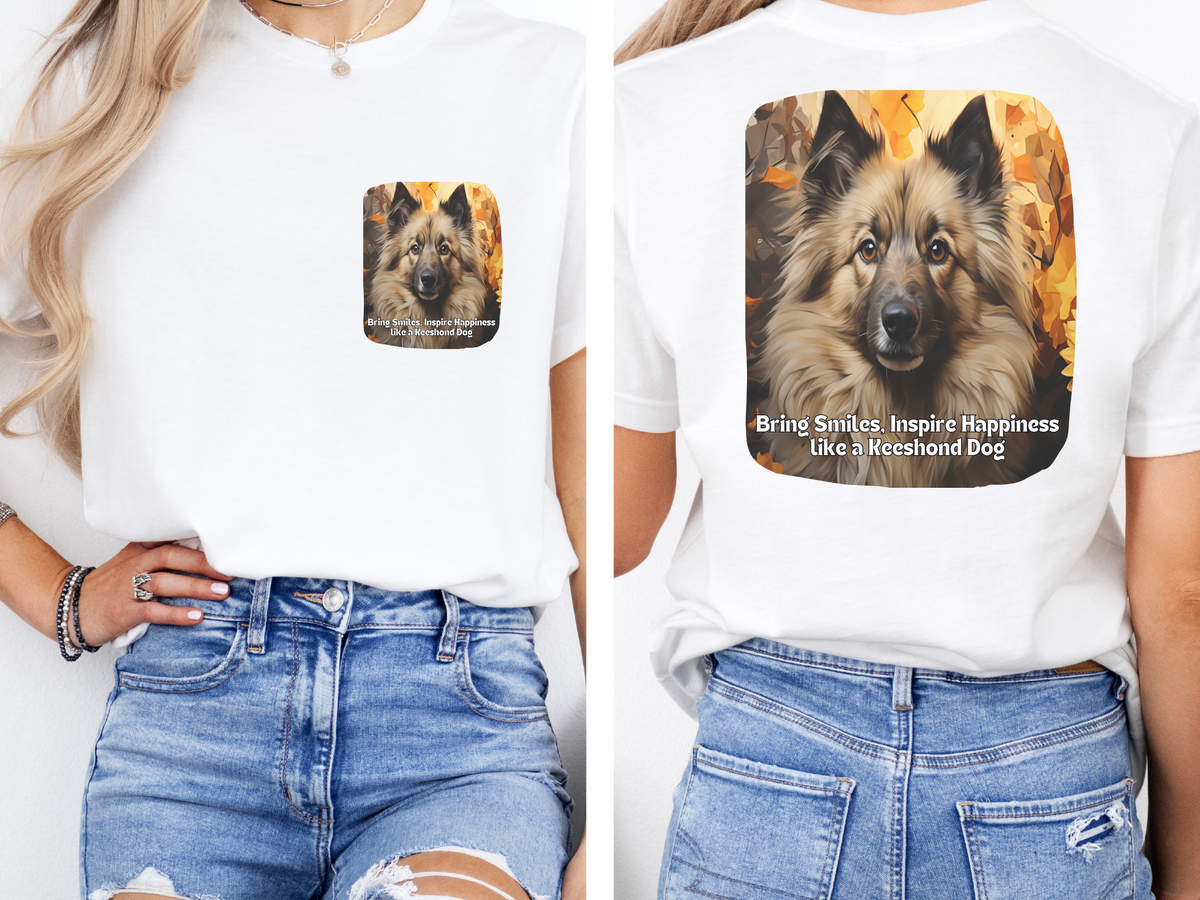 Keeshond Sunflower T-Shirt – 'Bring Smiles, Inspire Happiness' Front & Back Design – Fluffy Dog Lover Tee