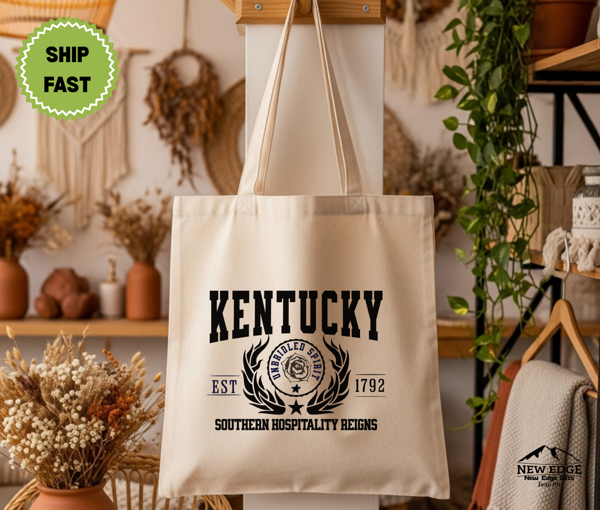 Kentucky State Southern Hospitality Reigns Cotton Canvas Tote Bag – Eco-Friendly Reusable Shopping Tote, Travel Gift & Bluegrass State Pride Bag