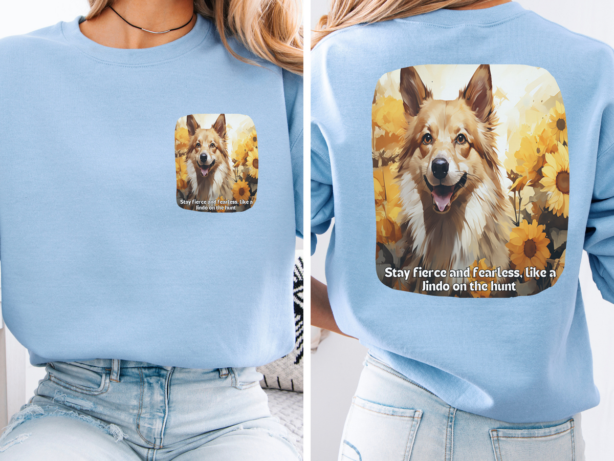 Korean Jindo Spirit Sunflower Sweatshirt – 'Stay Fierce & Fearless' Hunting Dog Design – Unisex Performance Pullover
