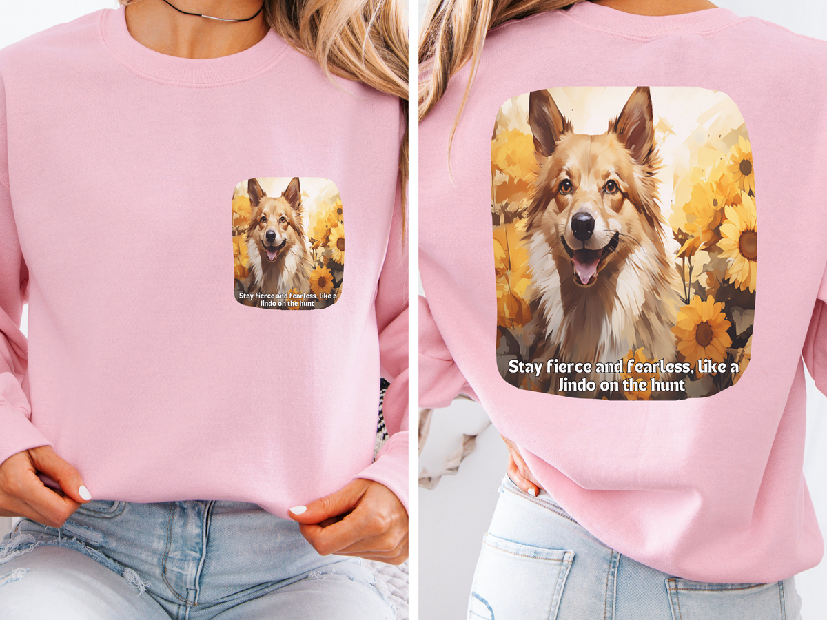 Korean Jindo Spirit Sunflower Sweatshirt – 'Stay Fierce & Fearless' Hunting Dog Design – Unisex Performance Pullover