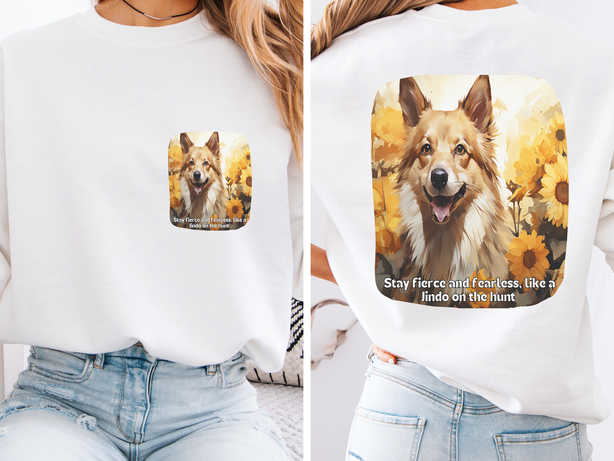 Korean Jindo Spirit Sunflower Sweatshirt – 'Stay Fierce & Fearless' Hunting Dog Design – Unisex Performance Pullover