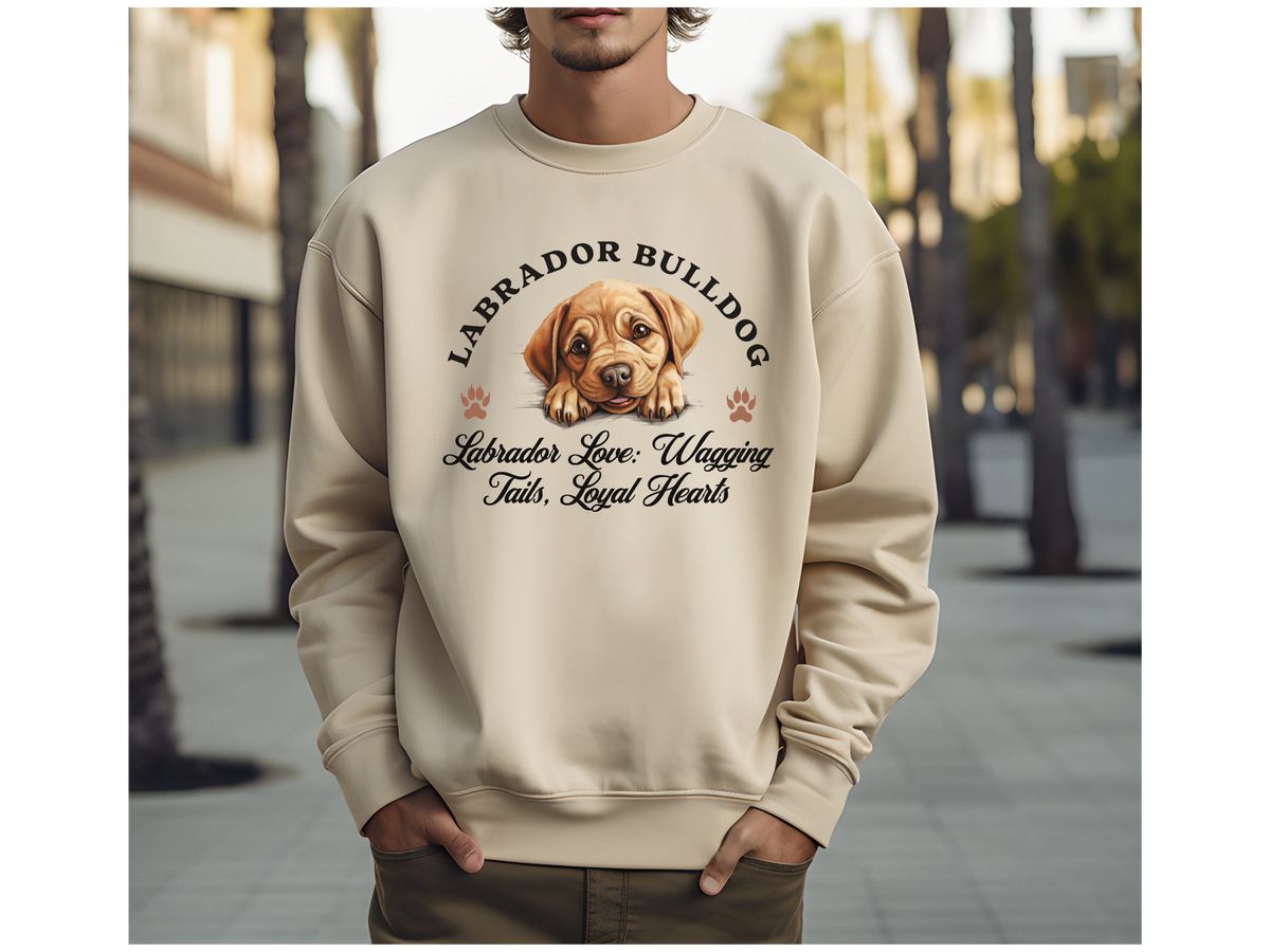 Labrador Bulldog Sweatshirt – Labrador Love, Wagging Tails & Loyal Hearts – Unisex Dog Lover Apparel
