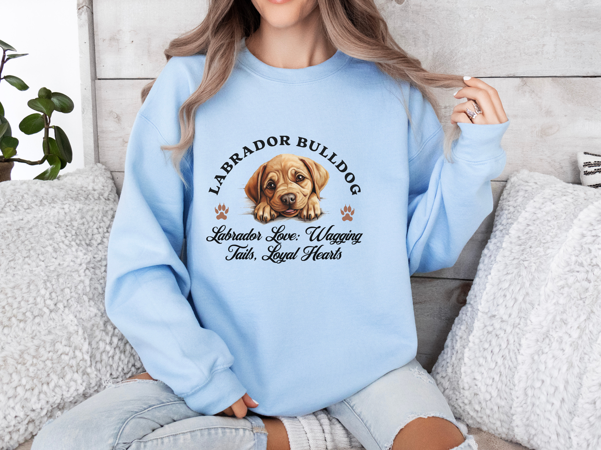 Labrador Bulldog Sweatshirt – Labrador Love, Wagging Tails & Loyal Hearts – Unisex Dog Lover Apparel