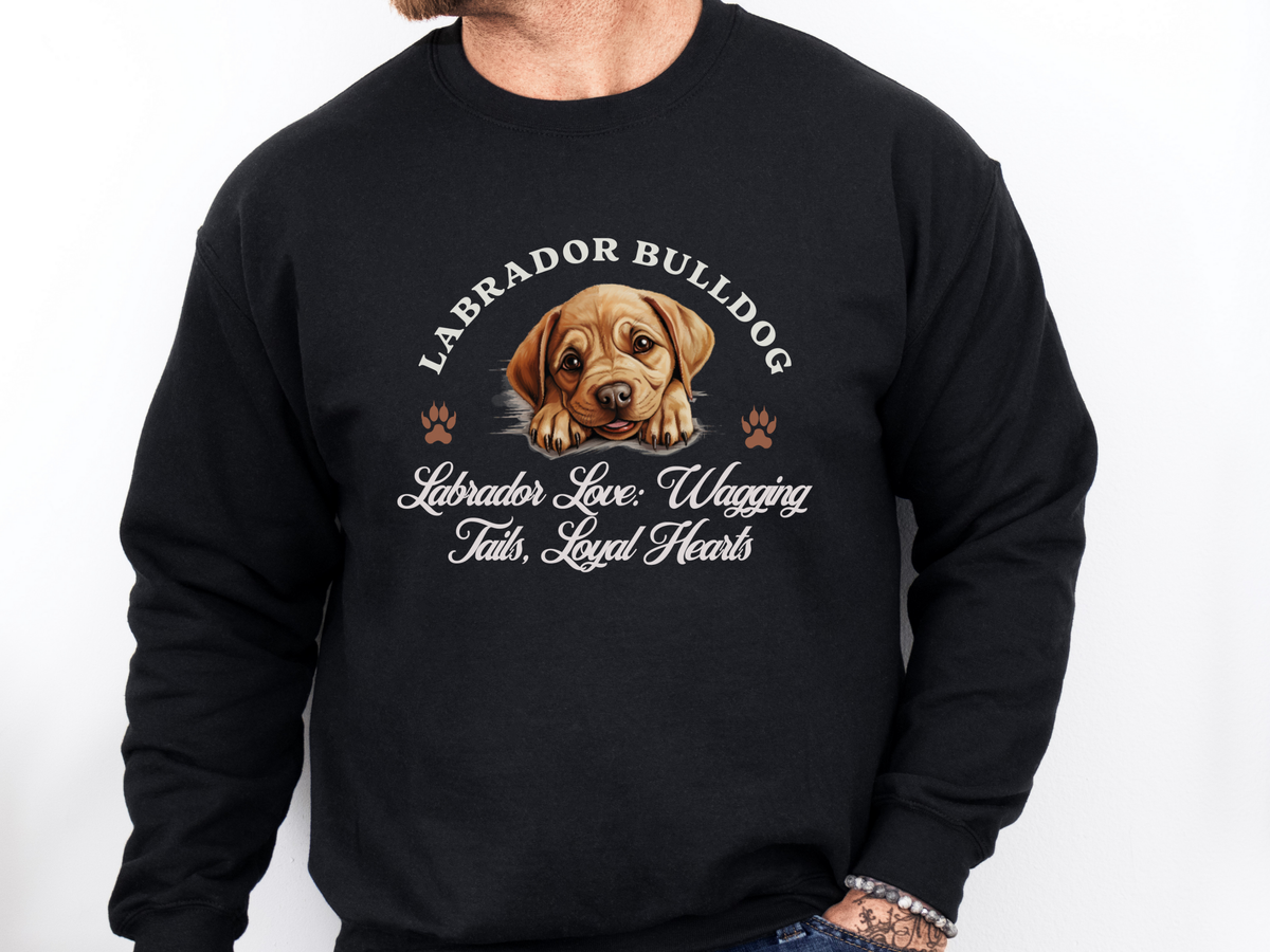 Labrador Bulldog Sweatshirt – Labrador Love, Wagging Tails & Loyal Hearts – Unisex Dog Lover Apparel