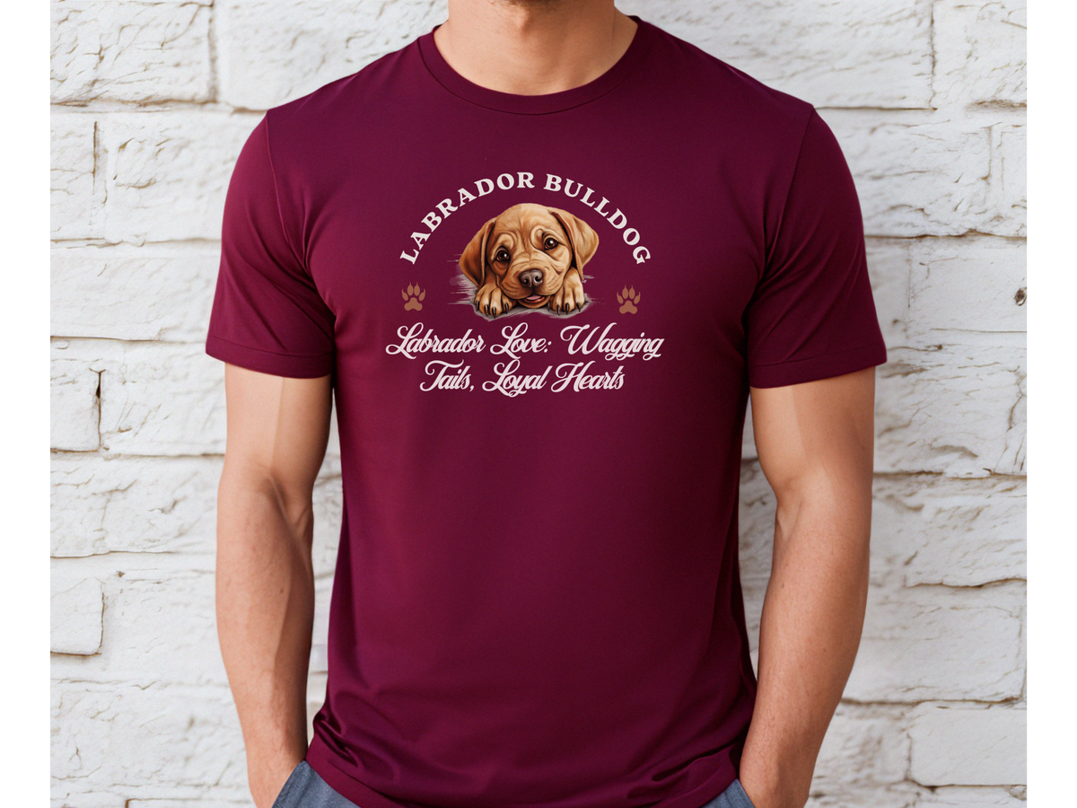 Labrador Bulldog T-Shirt – Unisex Tee with “Labrador Love, Wagging Tails, Loyal Hearts” Slogan | Playful & Loyal Dog Lover Gift