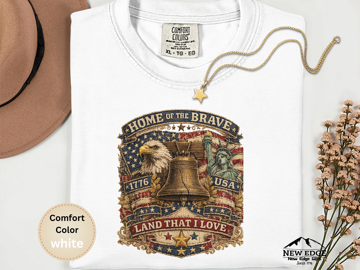 Land That I Love Faux Patchwork Comfort Colors T Shirt Patriotic Americana Graphic Tee Vintage USA Pride Shirt