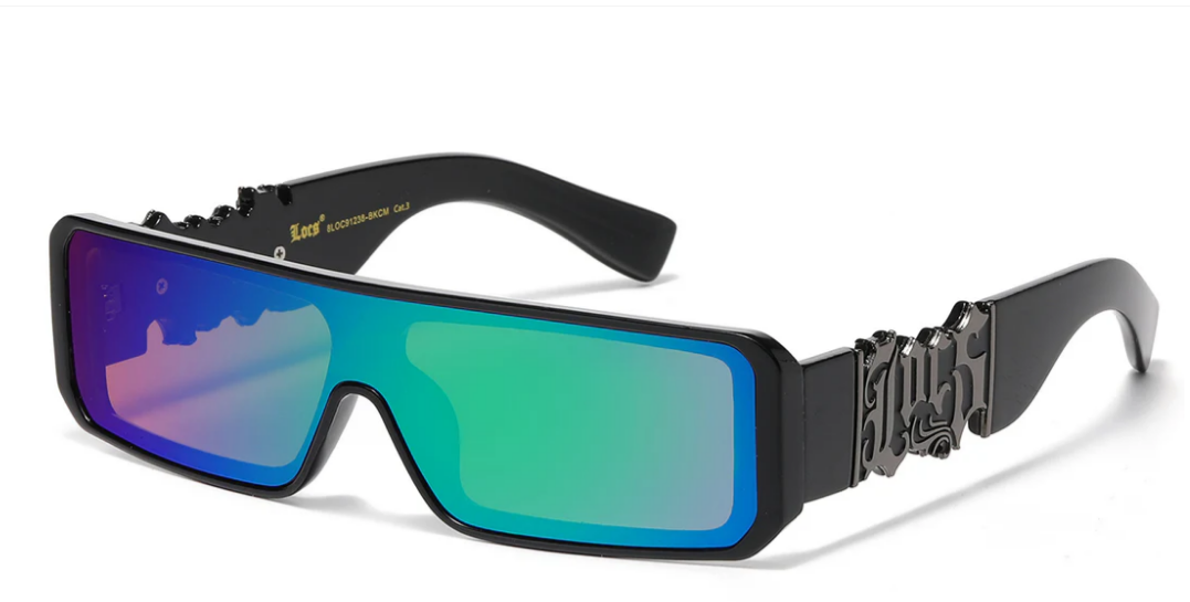 Locs 8LOC91238-BKCM Square Panel Lens Sunglasses – Black Frame with Mirror Lenses