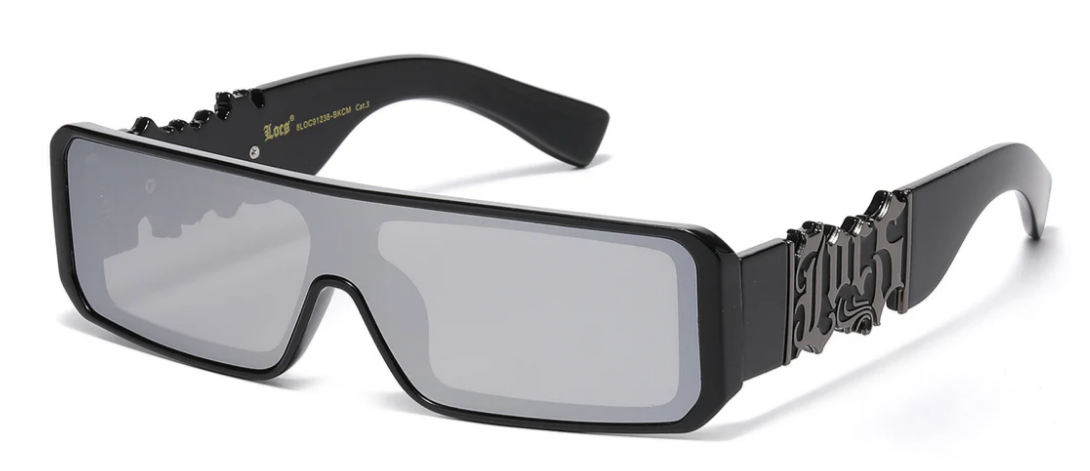 Locs 8LOC91238-BKCM Square Panel Lens Sunglasses – Black Frame with Mirror Lenses