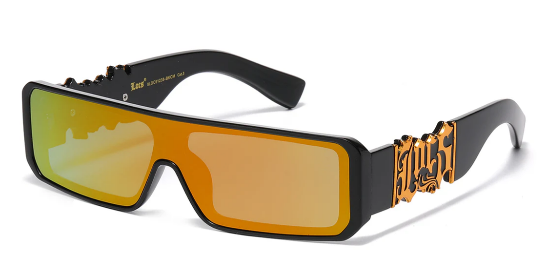 Locs 8LOC91238-BKCM Square Panel Lens Sunglasses – Black Frame with Mirror Lenses