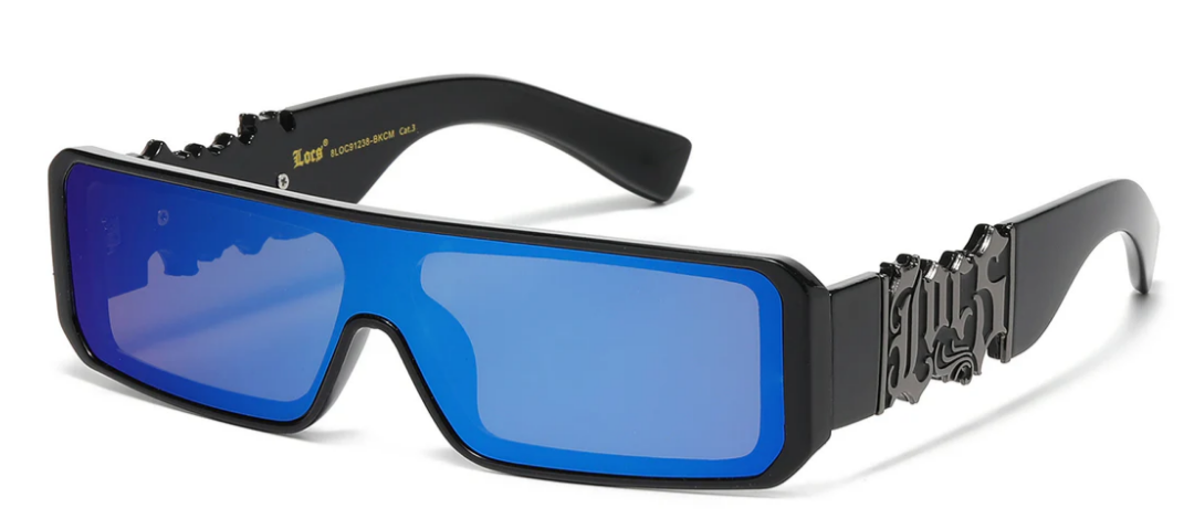 Locs 8LOC91238-BKCM Square Panel Lens Sunglasses – Black Frame with Mirror Lenses
