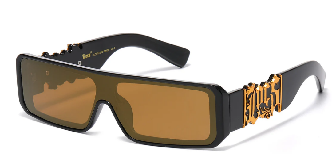 Locs 8LOC91238-BKCM Square Panel Lens Sunglasses – Black Frame with Mirror Lenses