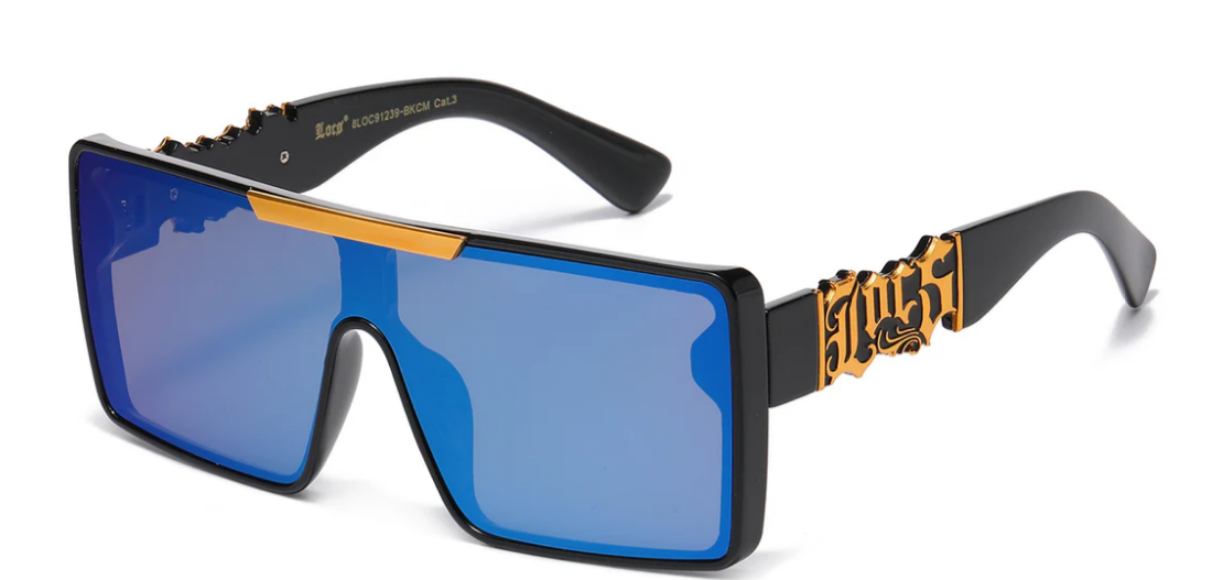Locs 8LOC91239-BKCM Square Panel Lens Sunglasses – Bold Black Frame with Mirror Lenses