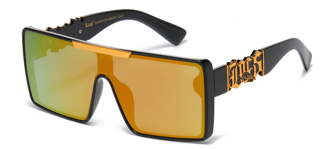 Locs 8LOC91239-BKCM Square Panel Lens Sunglasses – Bold Black Frame with Mirror Lenses