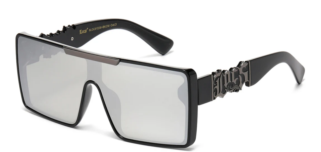 Locs 8LOC91239-BKCM Square Panel Lens Sunglasses – Bold Black Frame with Mirror Lenses